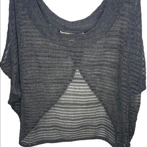 Decree Juniors Semi-Sheer Top Shirt M Gray Open Shoulders Bare Midriff